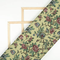 Elaichi Green And Pink Floral Pattern Digital Print Crepe Silk Fabric