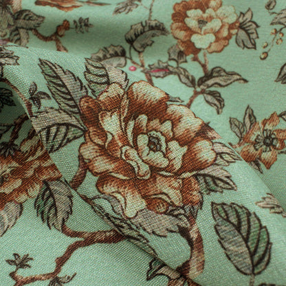 Pale Turquoise And Red Floral Pattern Digital Print Crepe Silk Fabric