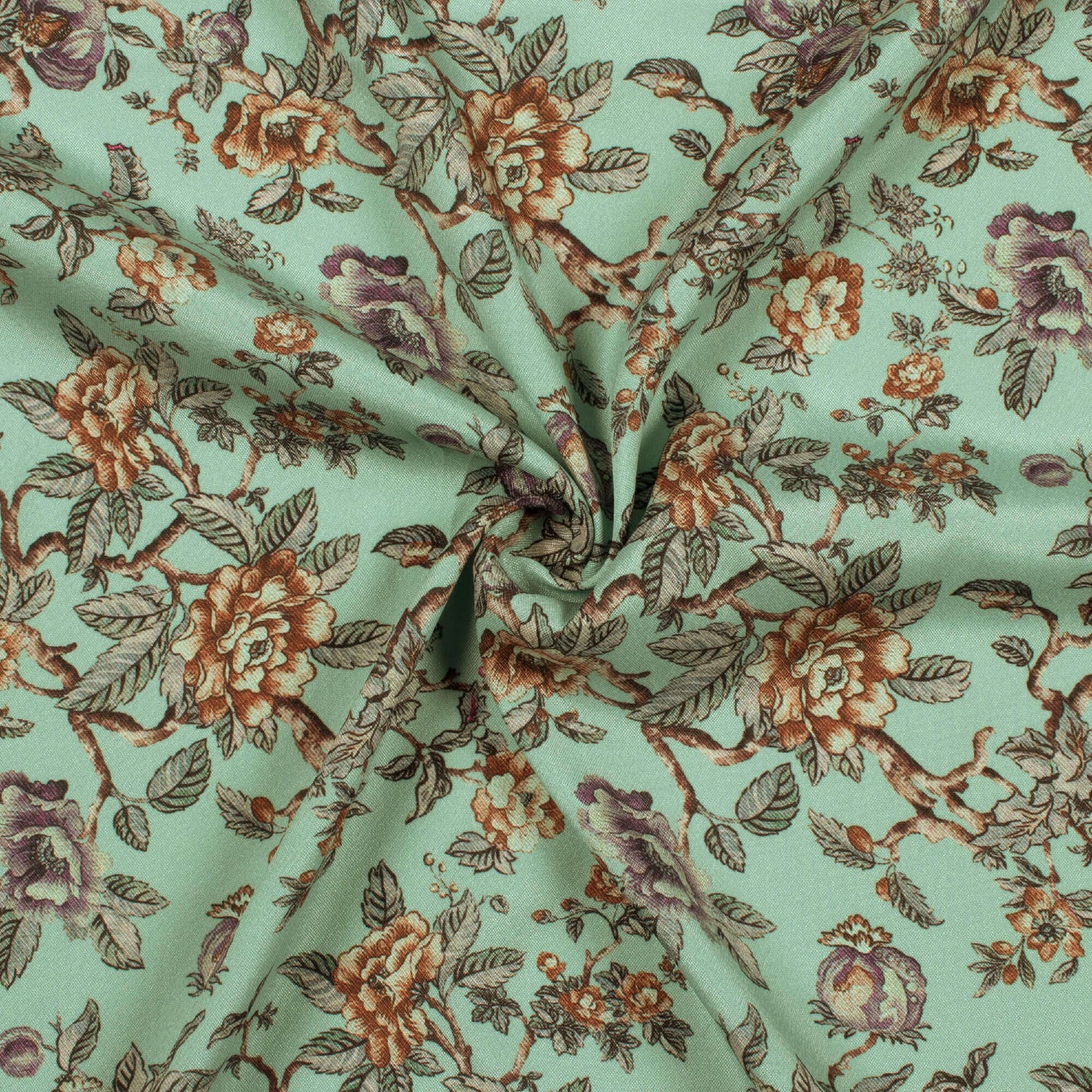 Pale Turquoise And Red Floral Pattern Digital Print Crepe Silk Fabric