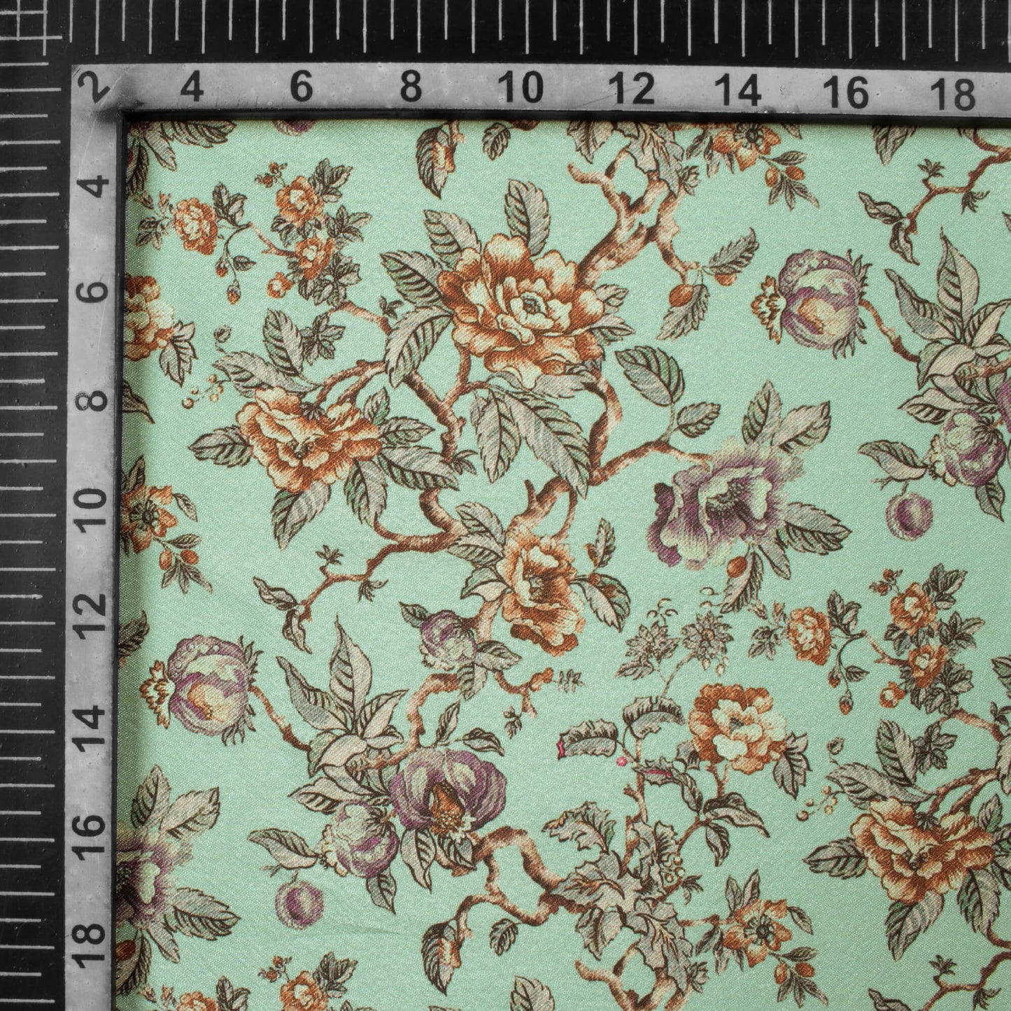 Pale Turquoise And Red Floral Pattern Digital Print Crepe Silk Fabric