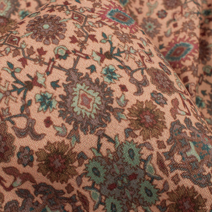 Peach And Brown Traditional Pattern Digital Print Crepe Silk Fabric