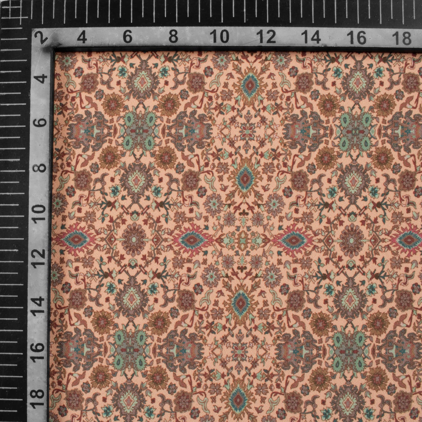 Peach And Brown Traditional Pattern Digital Print Crepe Silk Fabric