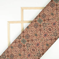 Peach And Brown Traditional Pattern Digital Print Crepe Silk Fabric