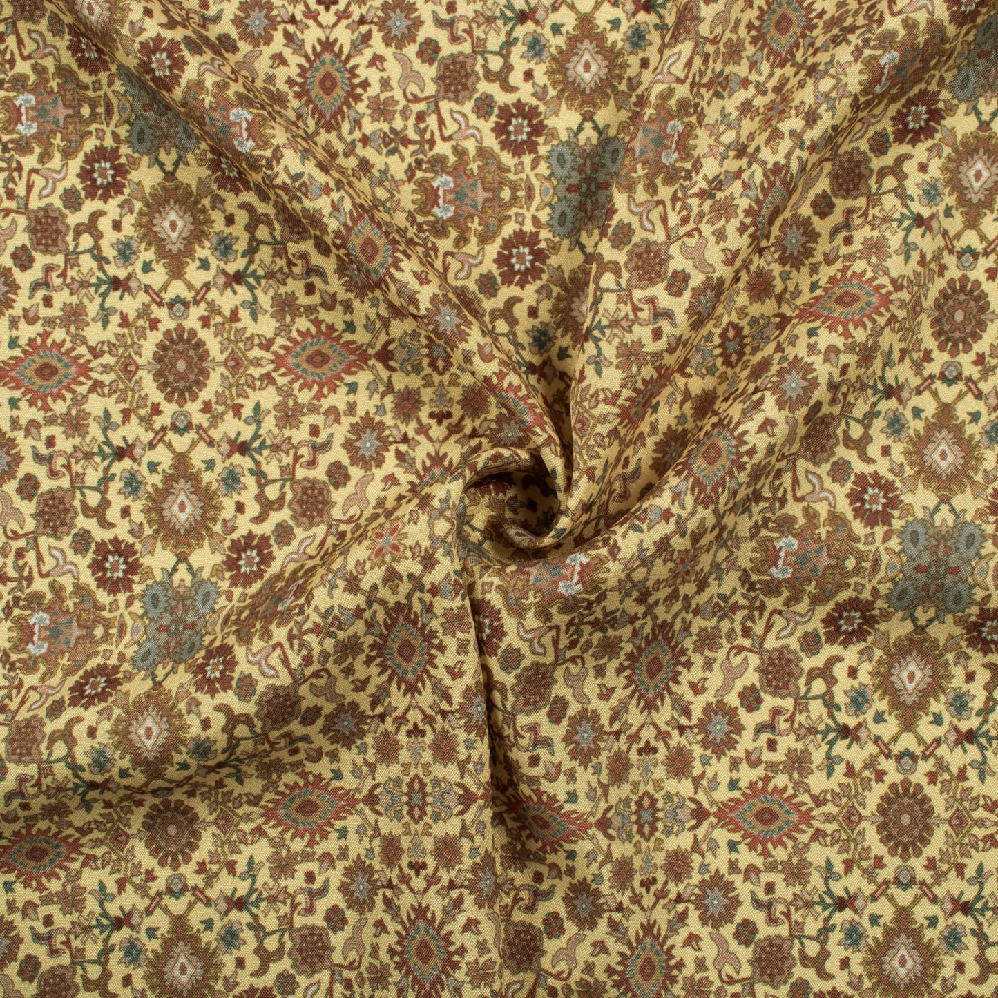 Laguna Yellow And Brown Traditional Pattern Digital Print Crepe Silk Fabric