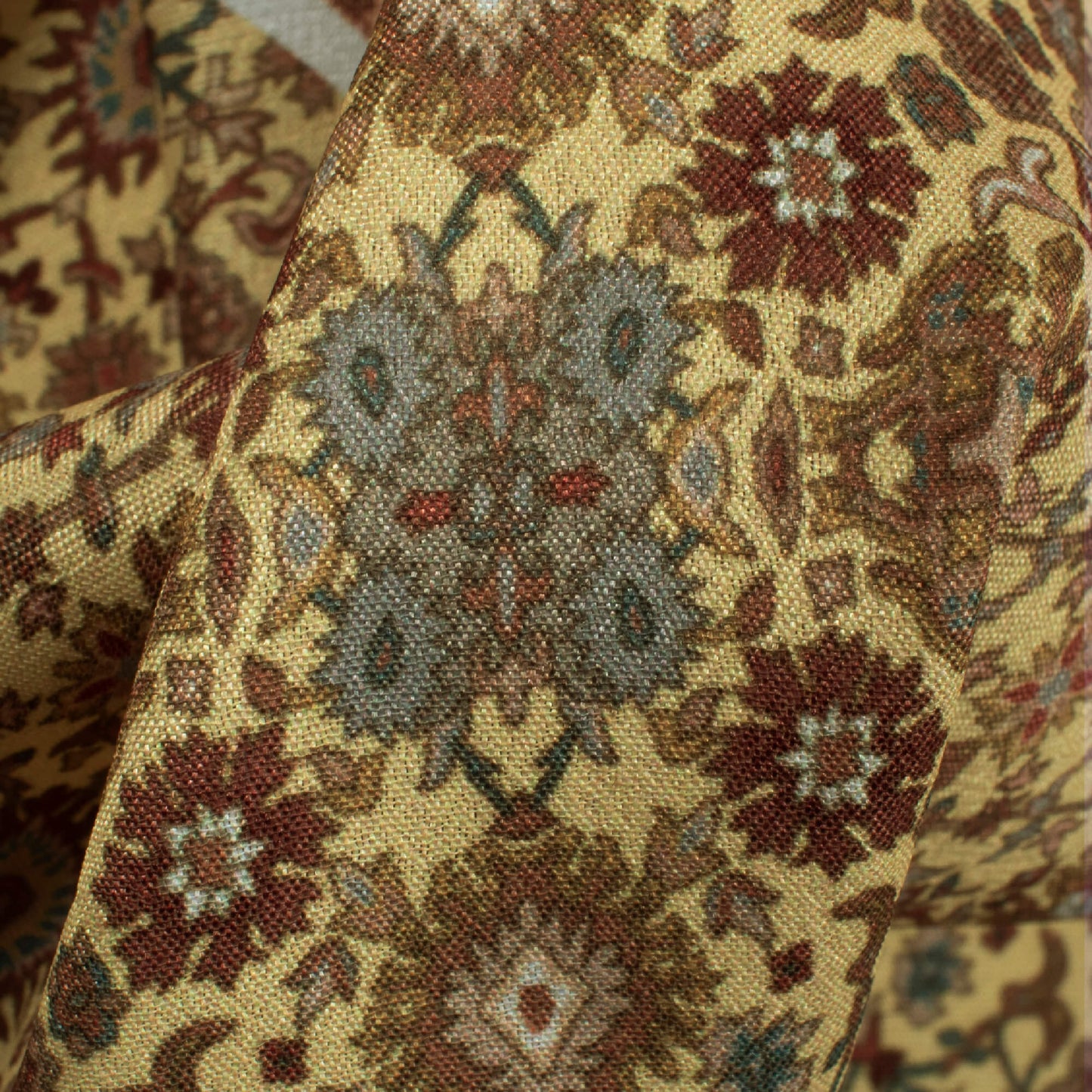 Laguna Yellow And Brown Traditional Pattern Digital Print Crepe Silk Fabric
