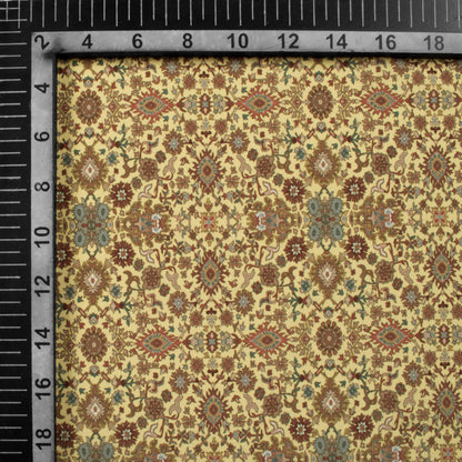 Laguna Yellow And Brown Traditional Pattern Digital Print Crepe Silk Fabric