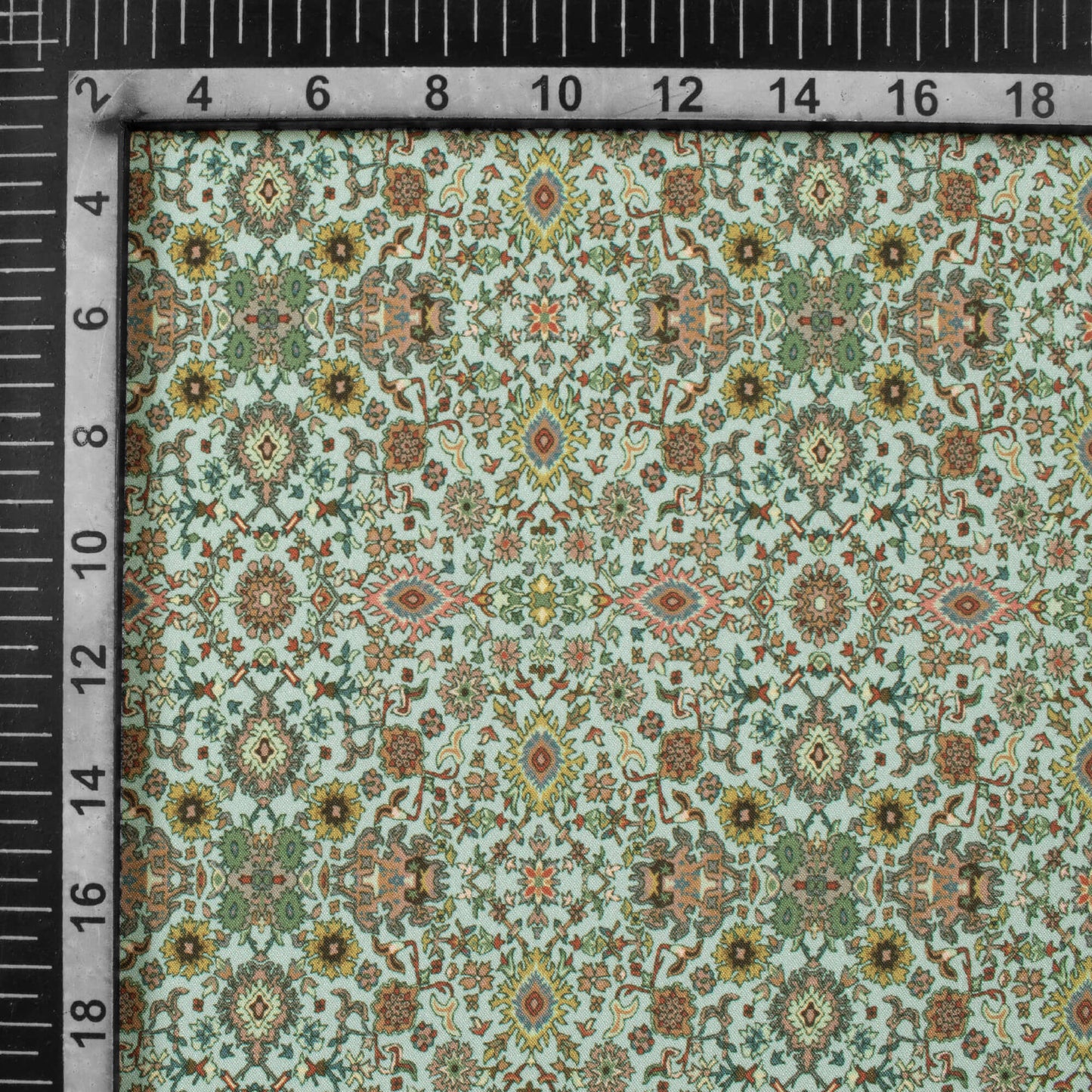 Pale Turquoise And Brown Traditional Pattern Digital Print Crepe Silk Fabric