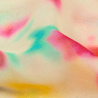 Oyster White And Deep Pink Tye And Dye Pattern Digital Print Pure Georgette Fabric