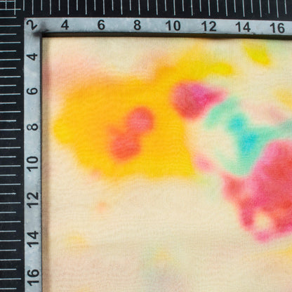 Oyster White And Deep Pink Tye And Dye Pattern Digital Print Pure Georgette Fabric