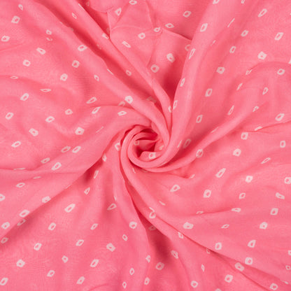 Flamingo Pink And White Bandhanii Pattern Digital Print Pure Georgette Fabric