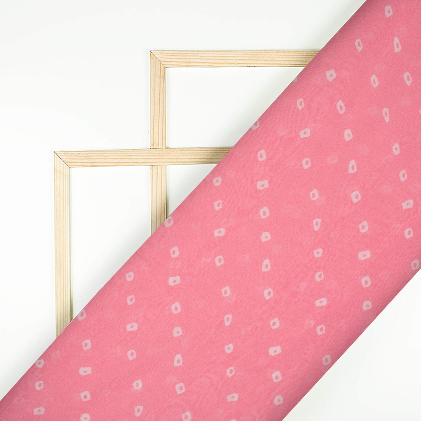 Flamingo Pink And White Bandhani Pattern Digital Print Pure Georgette Fabric