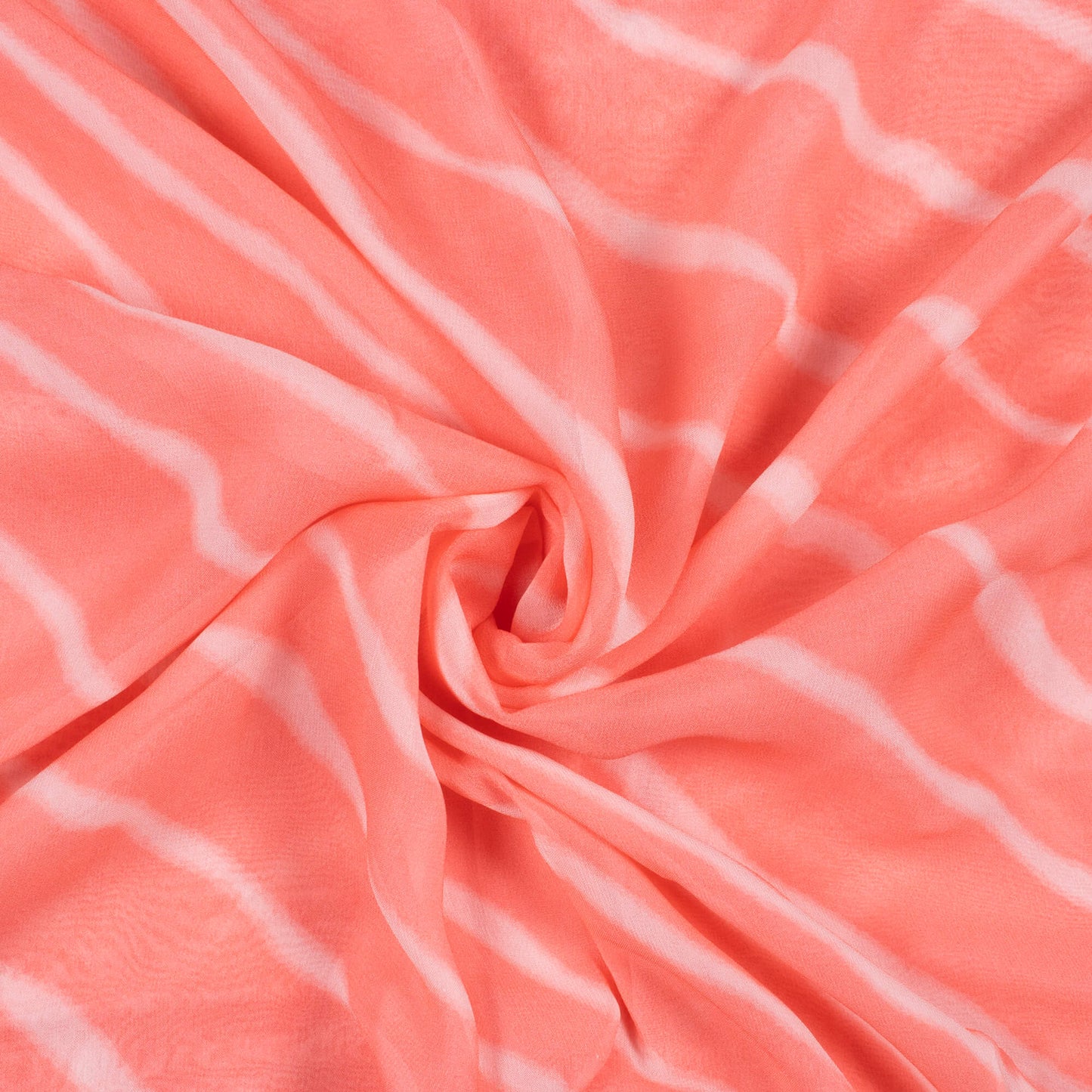 Salmon Pink And White Leheriya Pattern Digital Print Pure Georgette Fabric