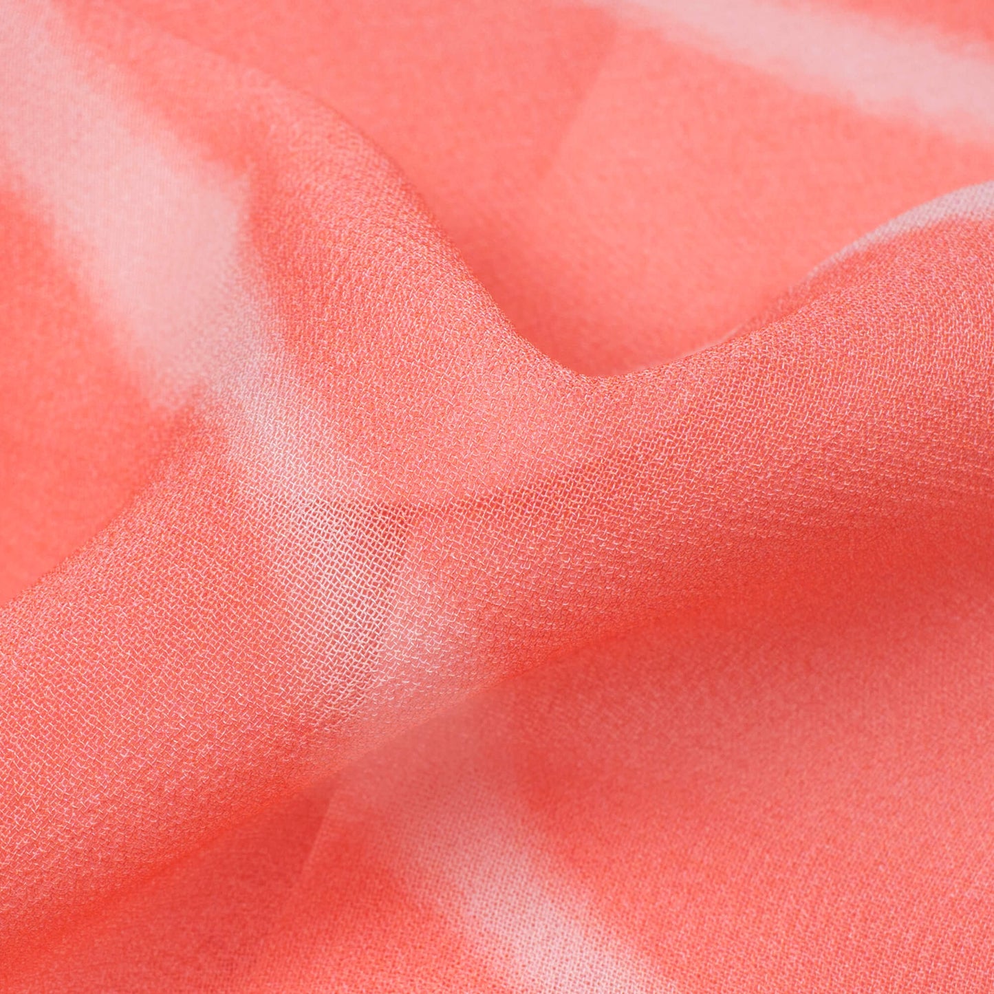 Salmon Pink And White Leheriya Pattern Digital Print Pure Georgette Fabric
