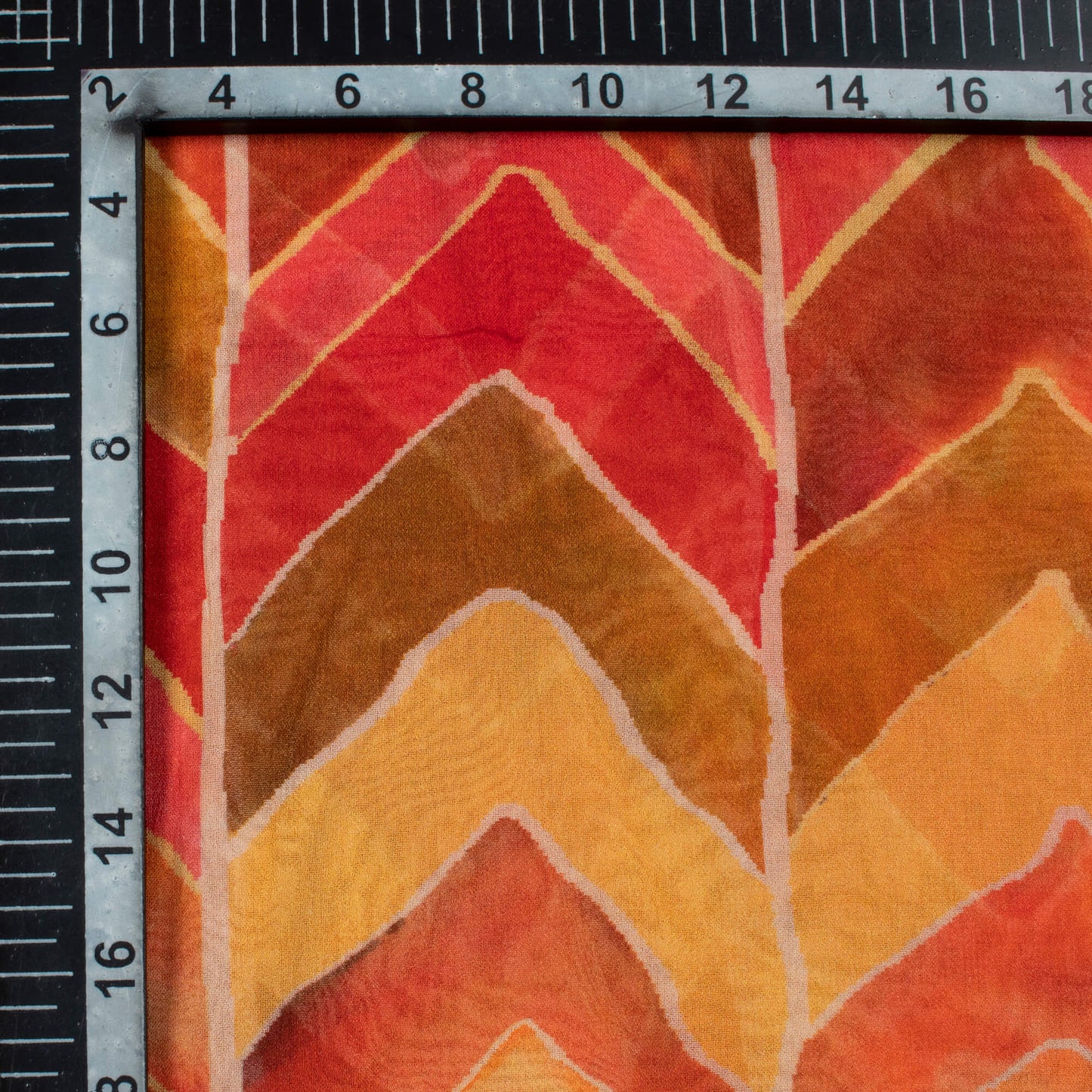 (Cut Piece 1.1 Mtr) Red And Yellow Chevron Pattern Digital Print Viscose Georgette Fabric