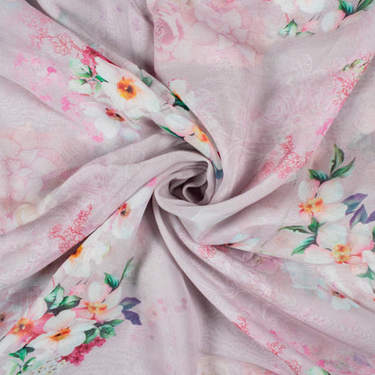 Thistle Purple And White Floral Pattern Digital Print Pure Georgette Fabric