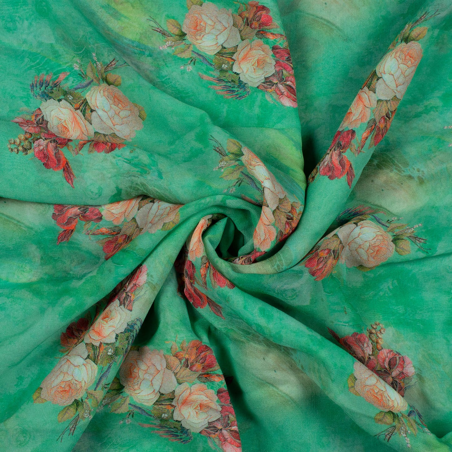 Jungle Green And Pink Floral Pattern Digital Print Pure Georgette Fabric