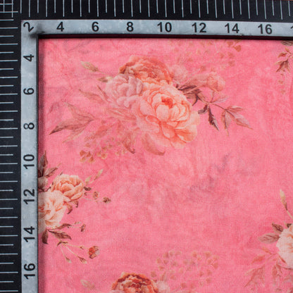 Flamingo Pink And Cream Floral Pattern Digital Print Pure Georgette Fabric