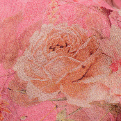Flamingo Pink And Off White Floral Pattern Digital Print Pure Georgette Fabric