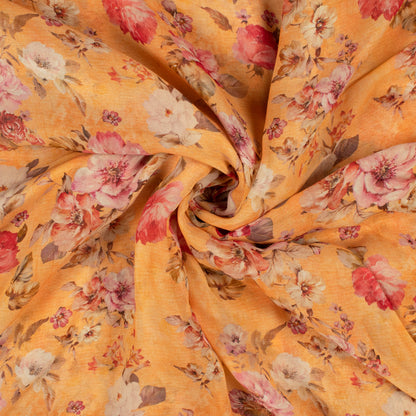 Pale Orange And Pink Floral Pattern Digital Print Pure Georgette Fabric