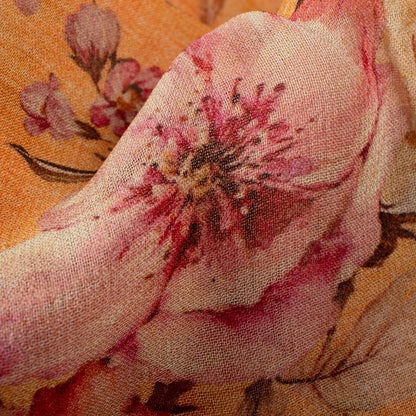 Pale Orange And Pink Floral Pattern Digital Print Pure Georgette Fabric
