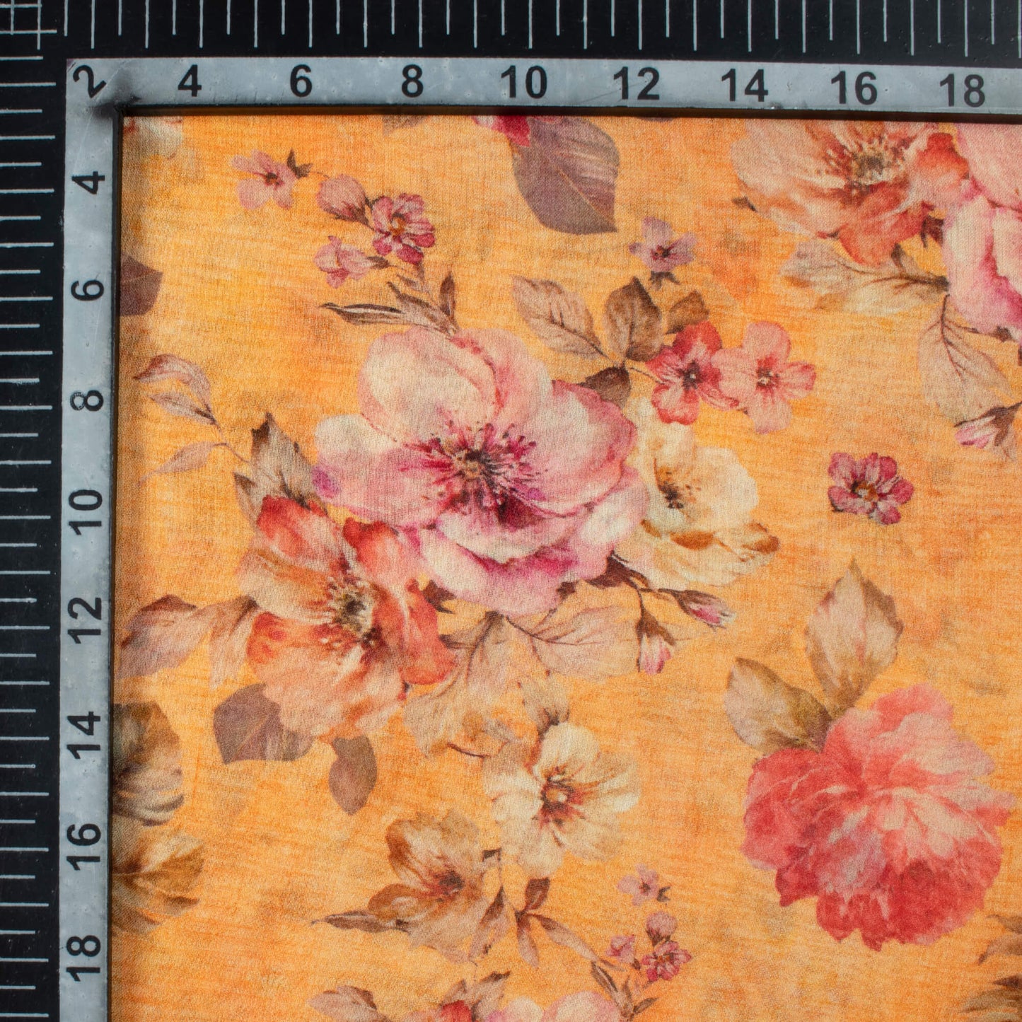 Pale Orange And Pink Floral Pattern Digital Print Pure Georgette Fabric
