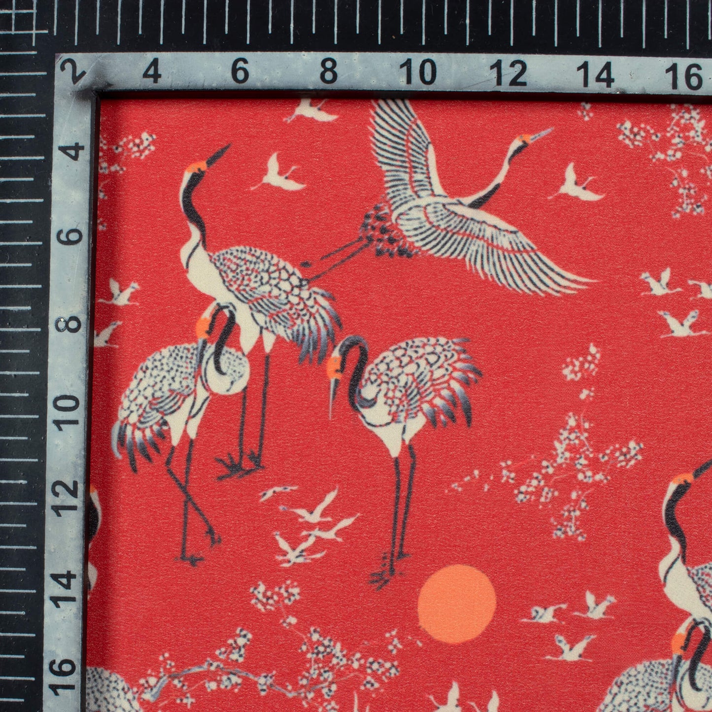 Berry Red And White Bird Pattern Digital Print Georgette Fabric