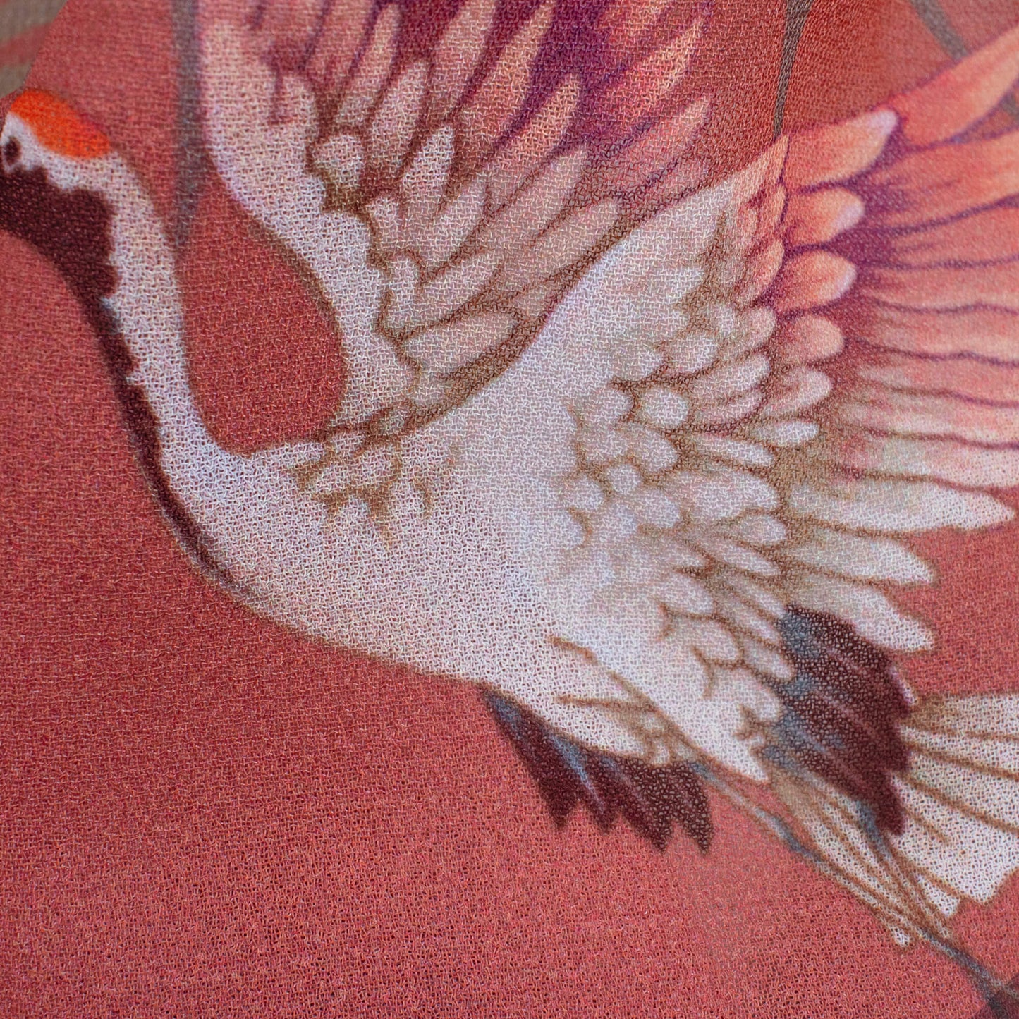 Blush Red And White Bird Pattern Digital Print Georgette Fabric