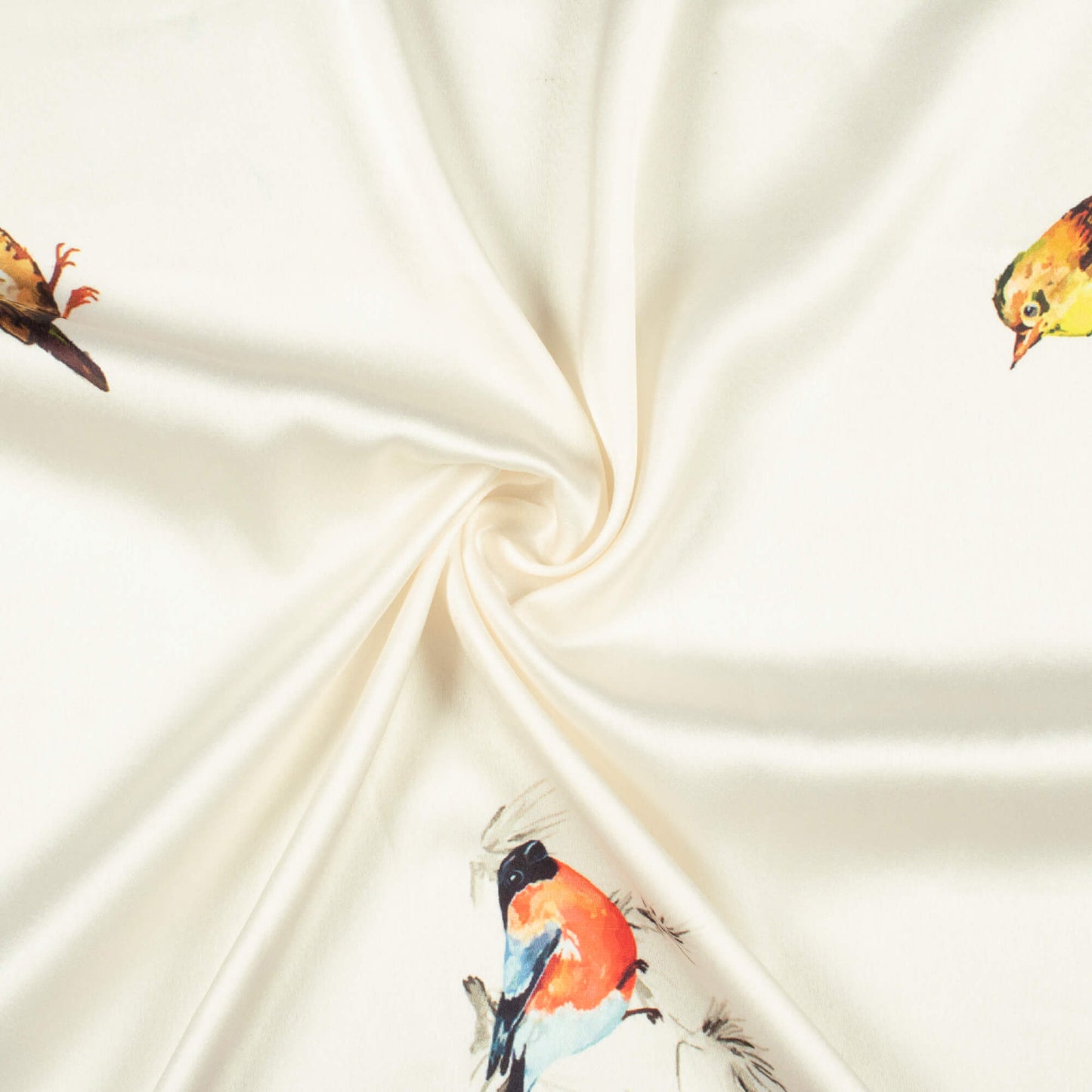 Ivory White Bird Pattern Digital Print Japan Satin Fabric