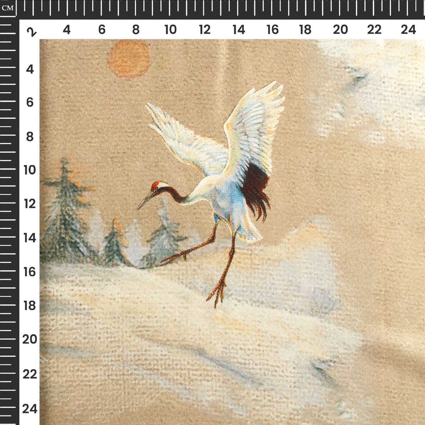 Sand Beige And Baby Blue Bird Pattern Digital Print Japan Satin Fabric