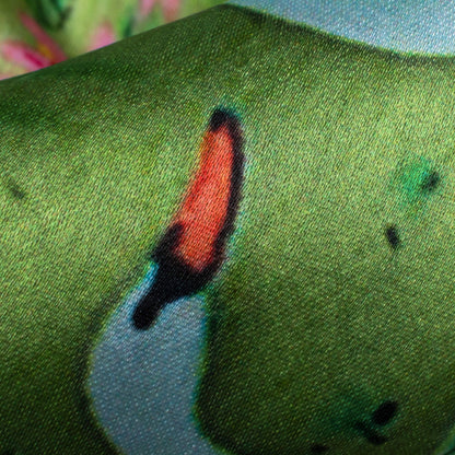 Grass Green And White Bird Pattern Digital Print Japan Satin Fabric