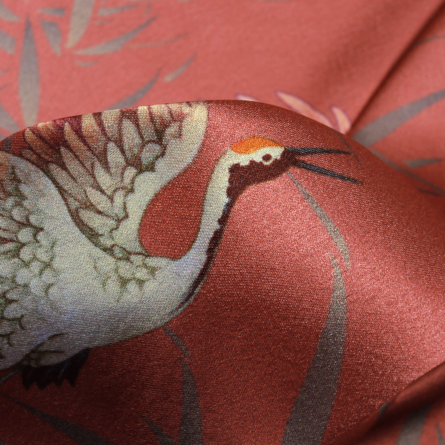 Blush Red And Ivory Cream  Bird Pattern Digital Print Japan Satin Fabric