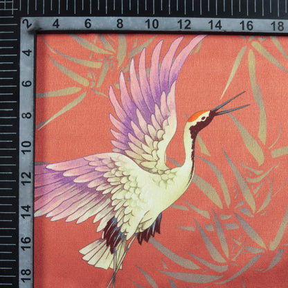 Blush Red And Ivory Cream  Bird Pattern Digital Print Japan Satin Fabric
