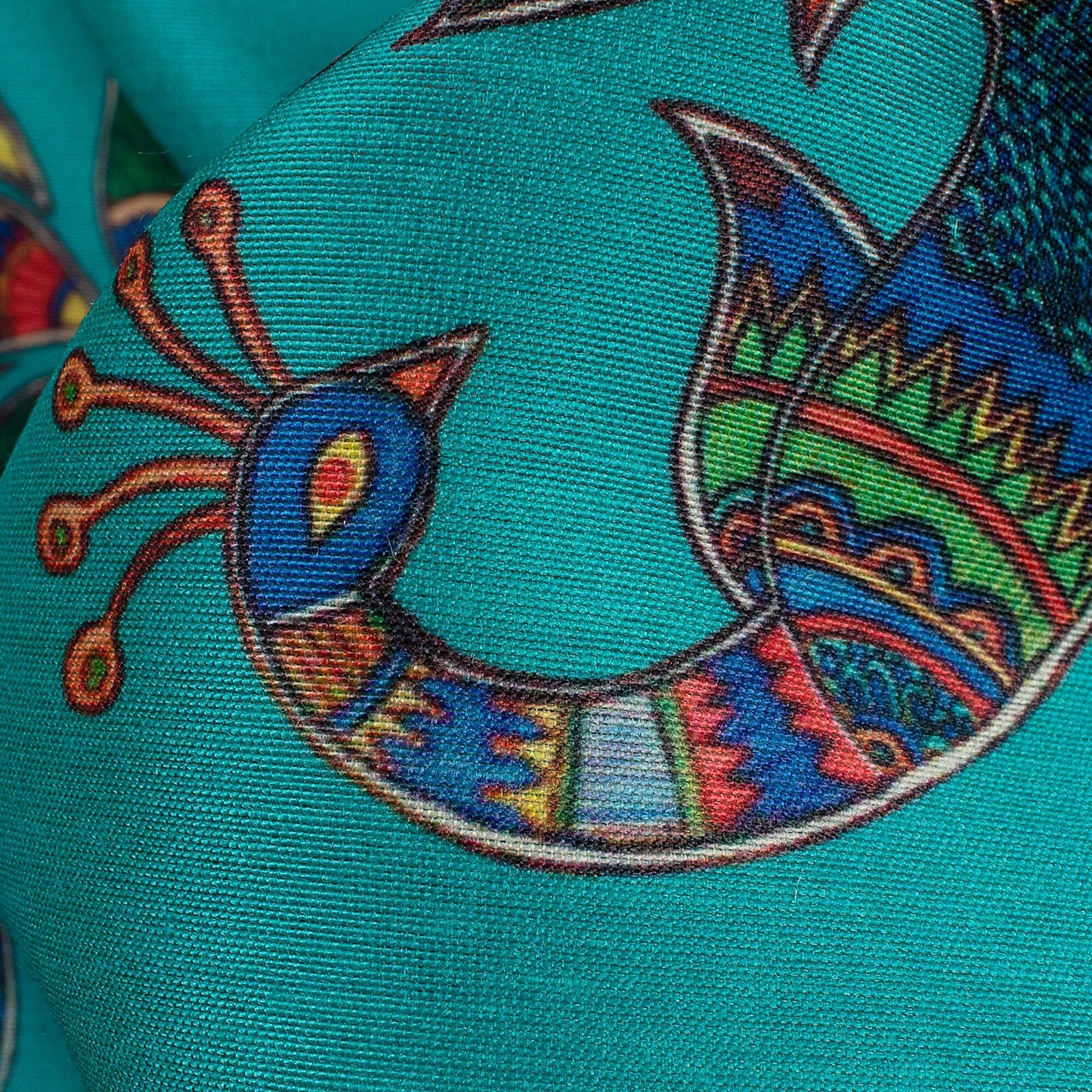 (Cut Piece 0.8 Mtr) Mermaid Blue And Red Madhubani Pattern Digital Print Suhana Chanderi Fabric