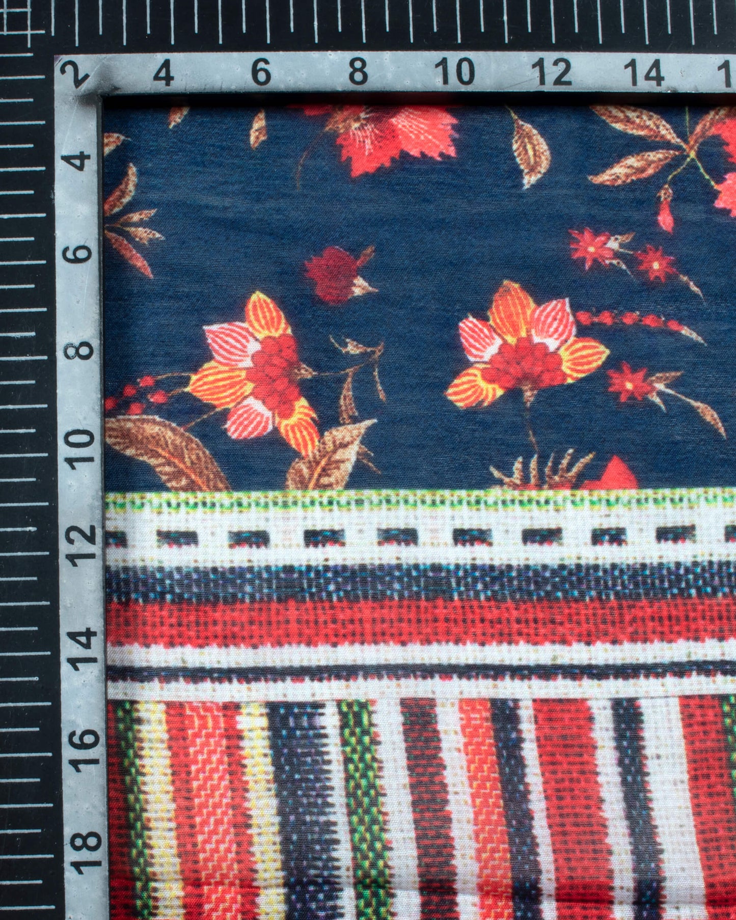 Navy Blue And Punch Pink Floral Pattern Digital Print Poly Voile Dupatta With Tassels