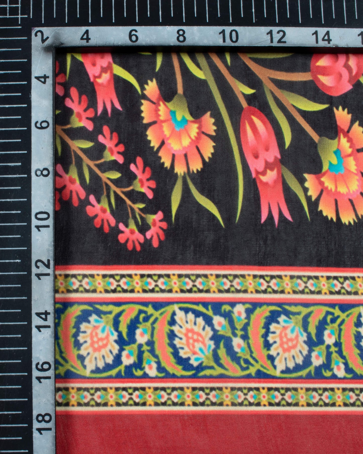 Black And Pink Floral Pattern Digital Print Poly Voile Dupatta With Tassels