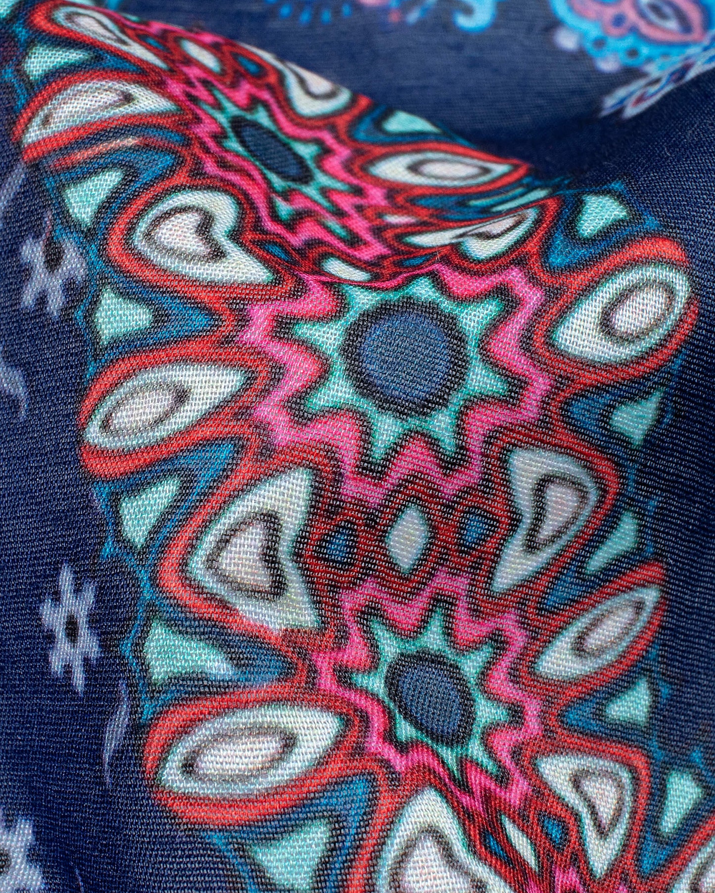 Navy Blue And Red Traditional Pattern Digital Print Poly Voile Dupatta With Tassels