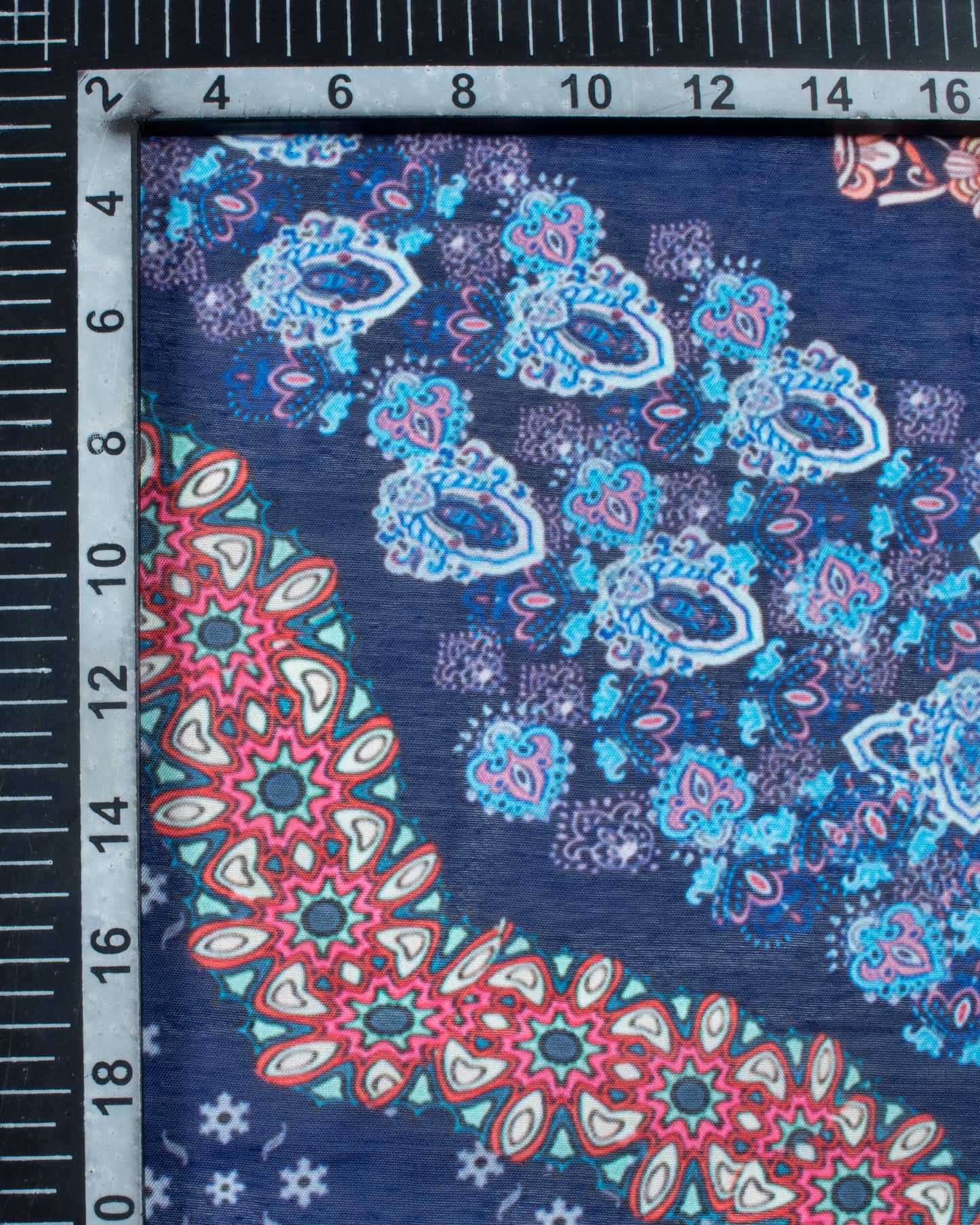 Navy Blue And Red Traditional Pattern Digital Print Poly Voile Dupatta With Tassels