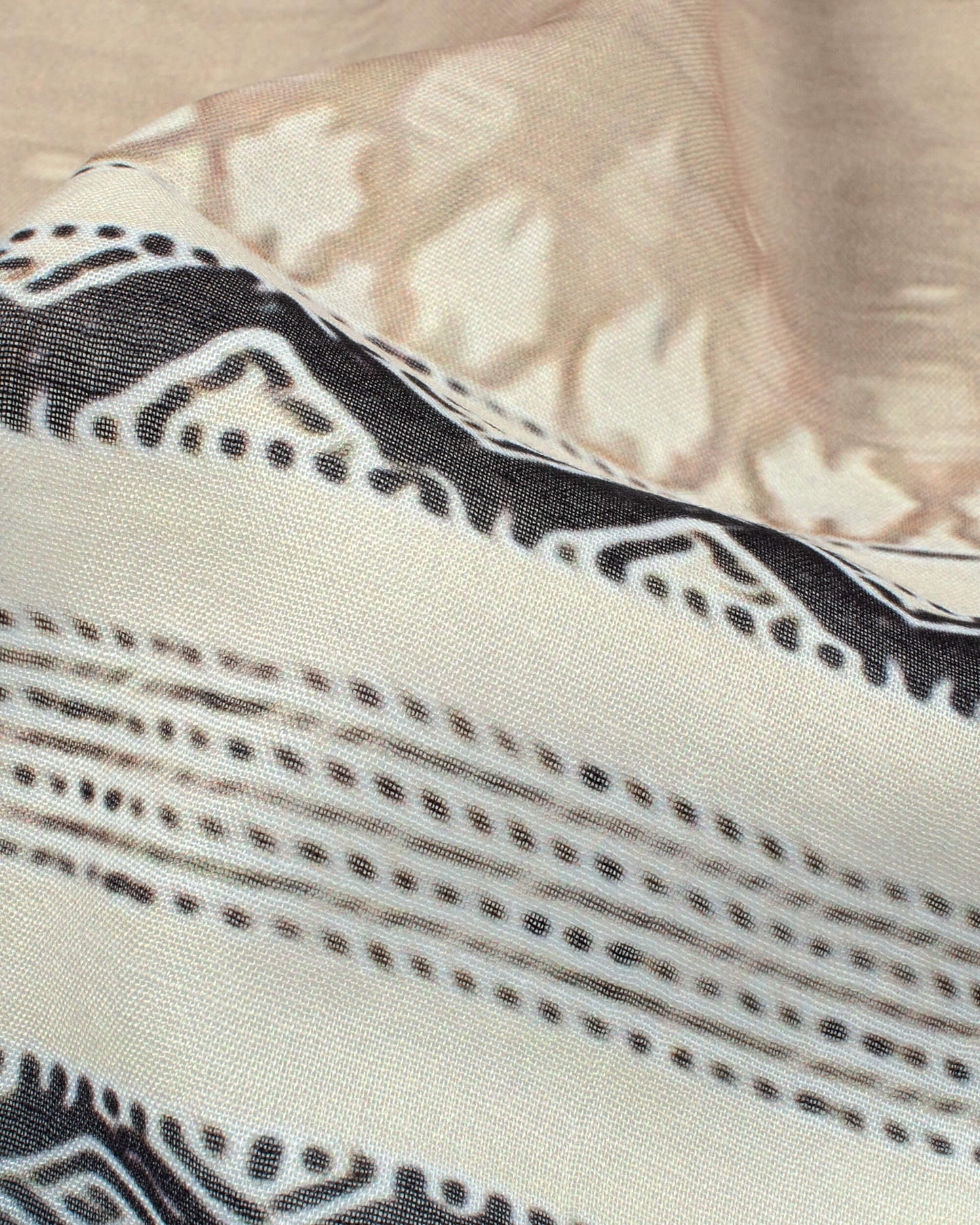 Tan Beige And Black Chevron Pattern Digital Print Poly Voile Dupatta With Tassels