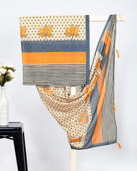 Tan Beige And Sandstone Orange Floral Pattern Digital Print Poly Voile Dupatta With Tassels