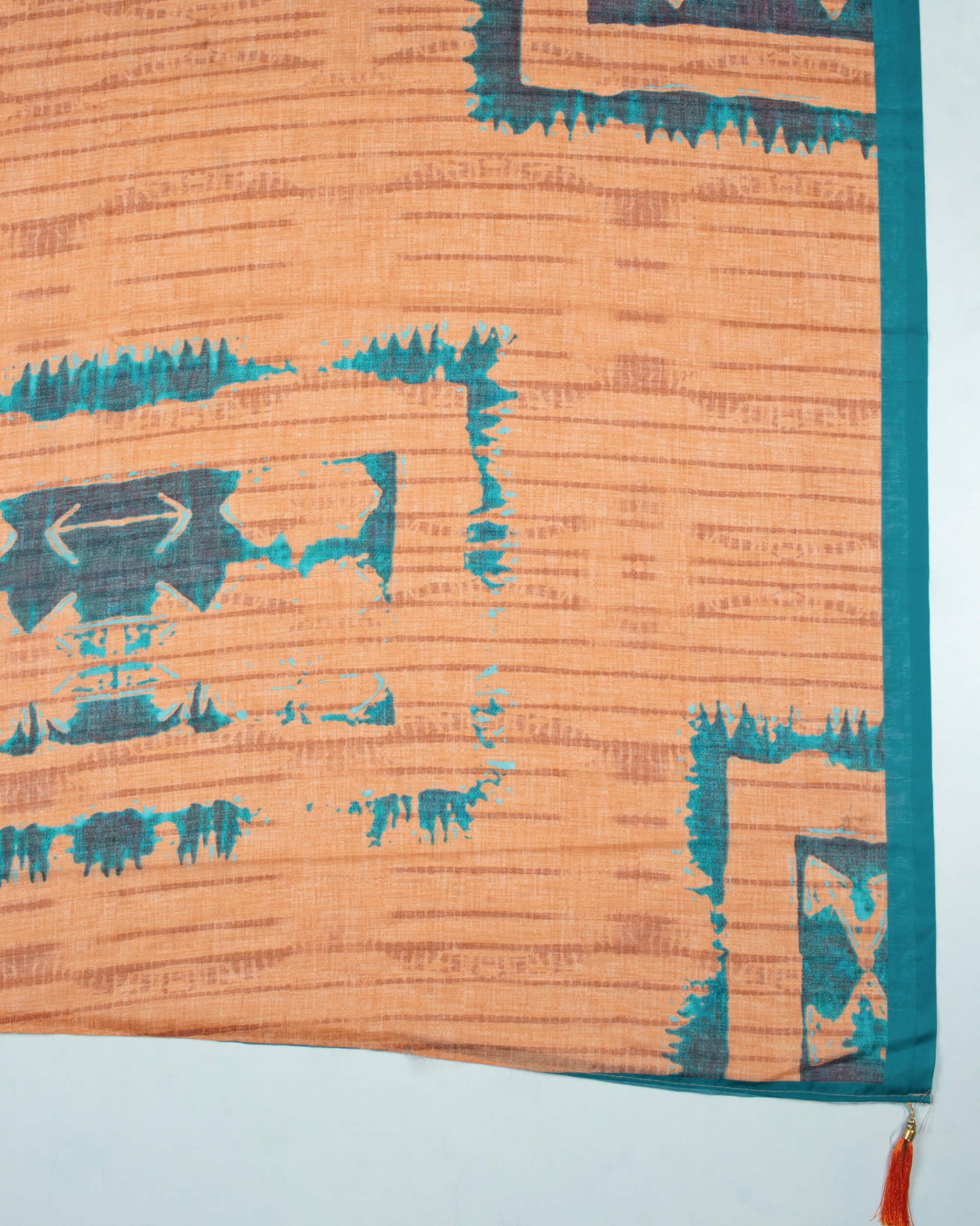 Sandy Brown And Teal Green Abstract Pattern Digital Print Poly Voile Dupatta With Tassels