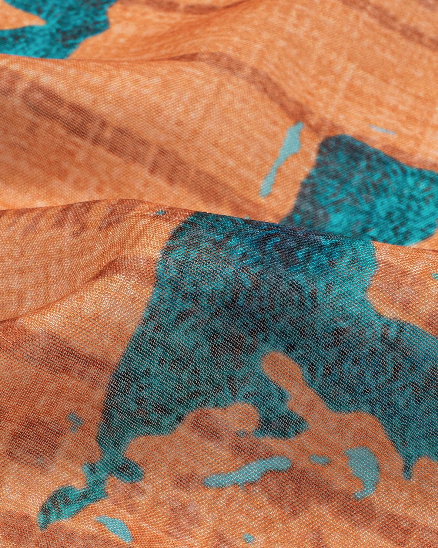 Sandy Brown And Teal Green Abstract Pattern Digital Print Poly Voile Dupatta With Tassels