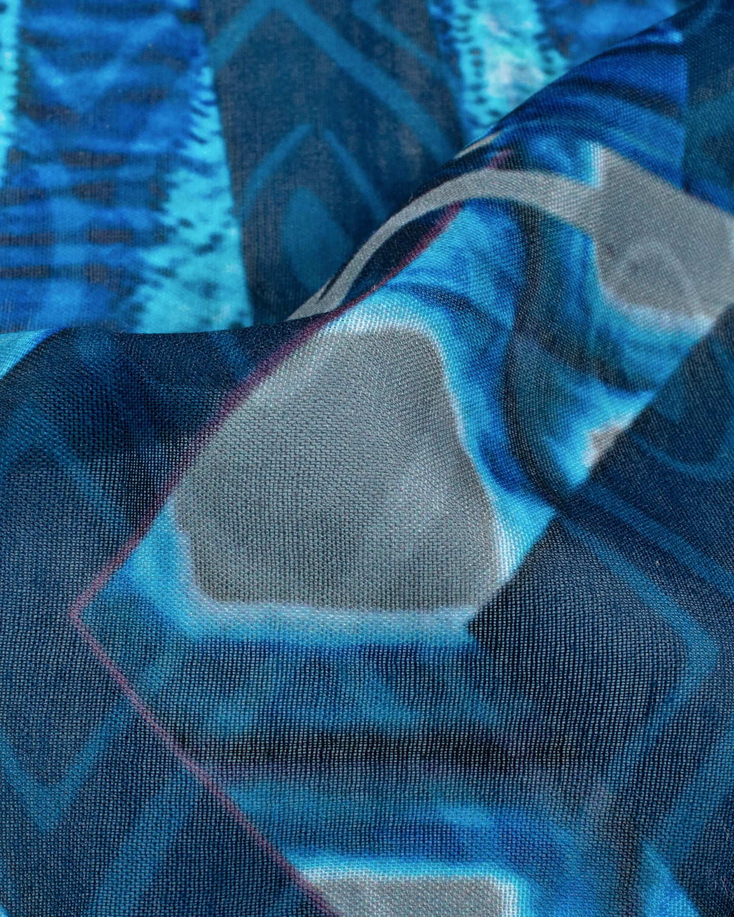 Royal Blue And Grey Stripes Pattern Digital Print Poly Voile Dupatta With Tassels