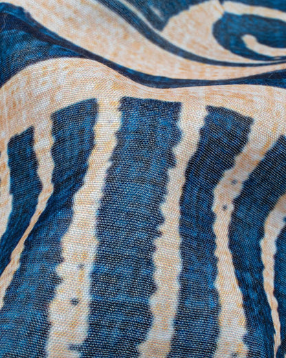 Blue And Beige Stripes Pattern Digital Print Poly Voile Dupatta With Tassels