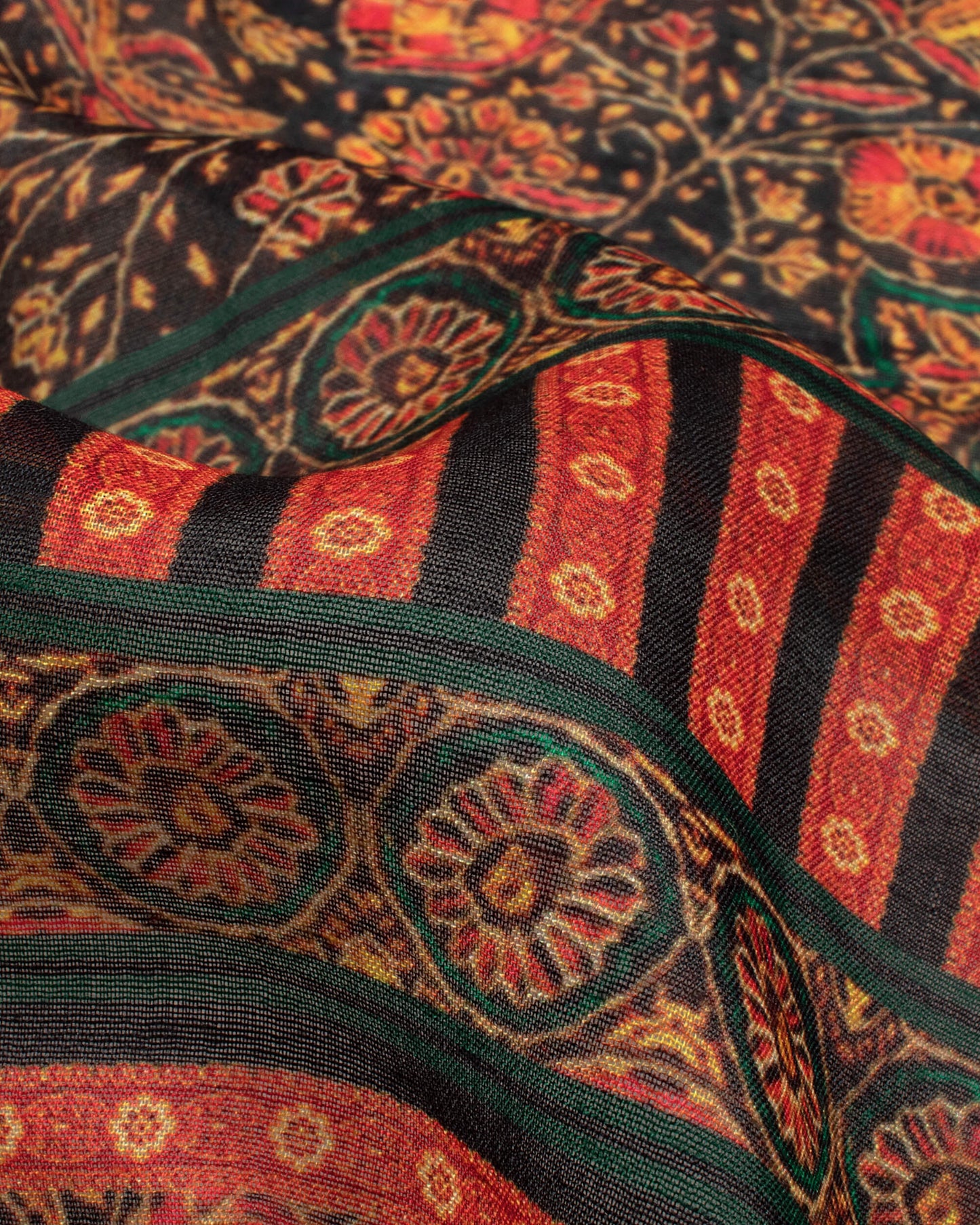 Yellow And Punch Pink Floral Pattern Digital Print Poly Voile Dupatta With Tassels