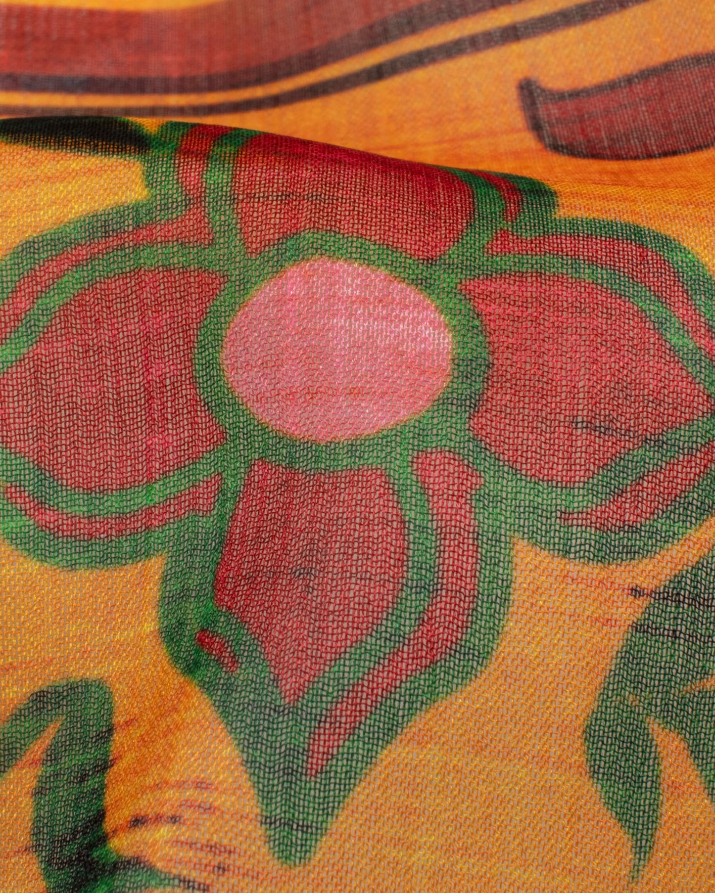Maroon And Lime Green Leaf Pattern Digital Print Chiffon Dupatta With Tassels