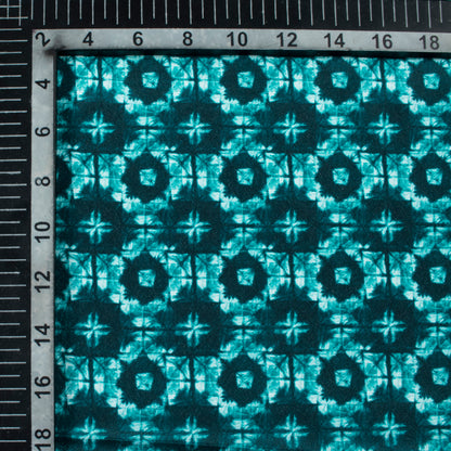 Teal Green Geometric Pattern Digital Print Crepe Silk Fabric