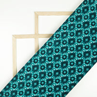 Teal Green Geometric Pattern Digital Print Crepe Silk Fabric