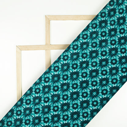 Teal Green Geometric Pattern Digital Print Crepe Silk Fabric