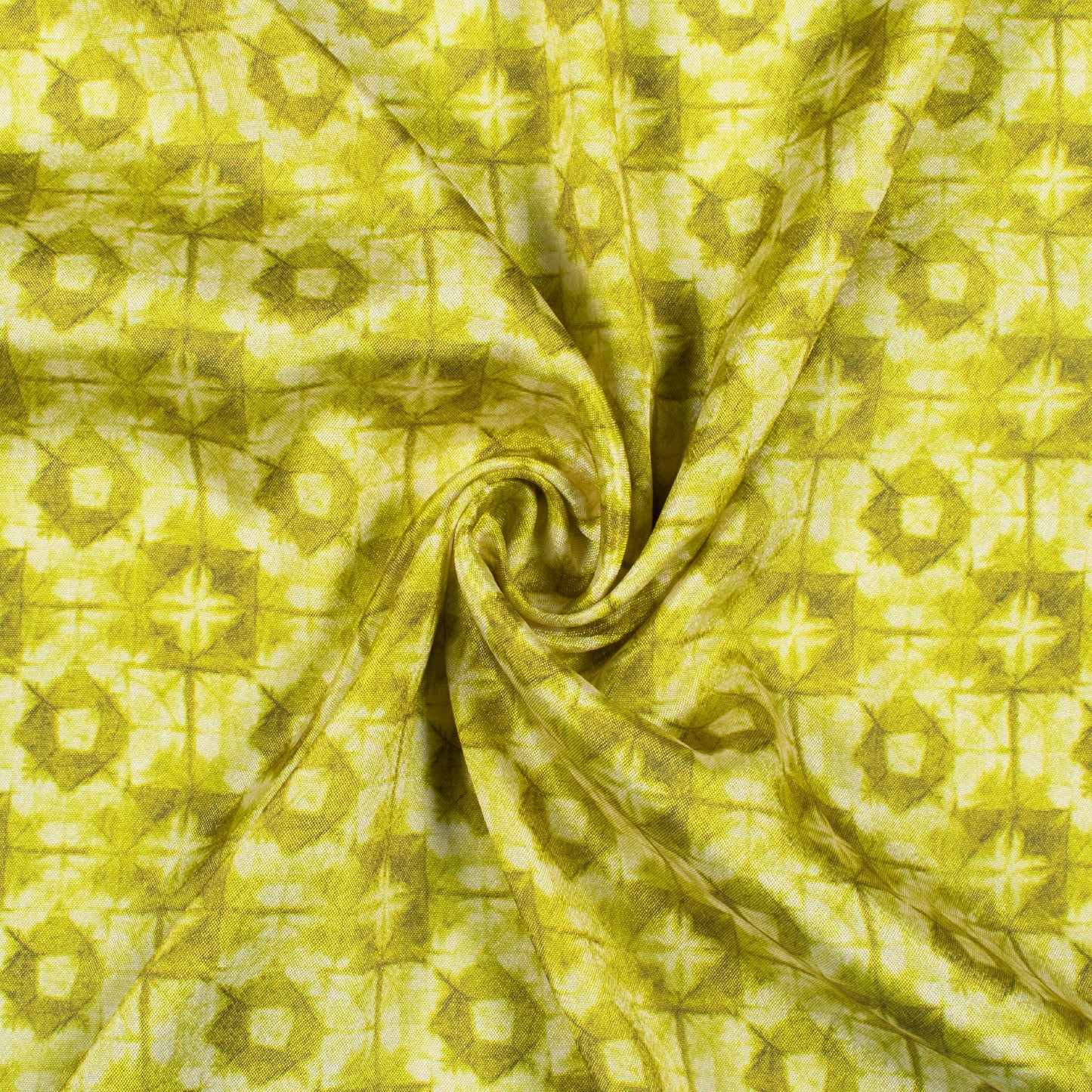 Olive Green Geometric Pattern Digital Print Crepe Silk Fabric