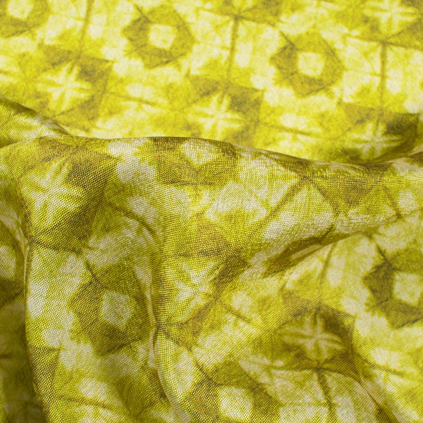 Olive Green Geometric Pattern Digital Print Crepe Silk Fabric
